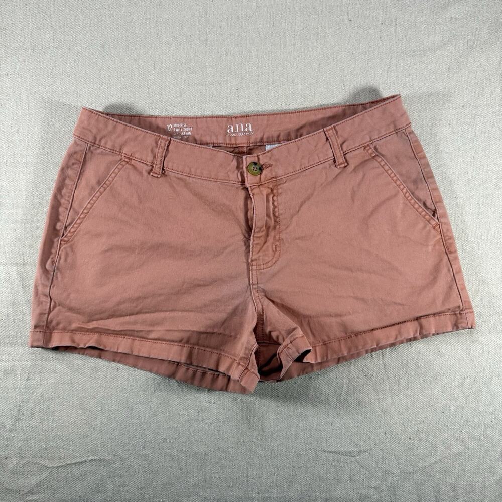 a.n.a a New Approach Mid Rise Chino Twill Shorts Size 12 Peach/Pink Slit Pocket
